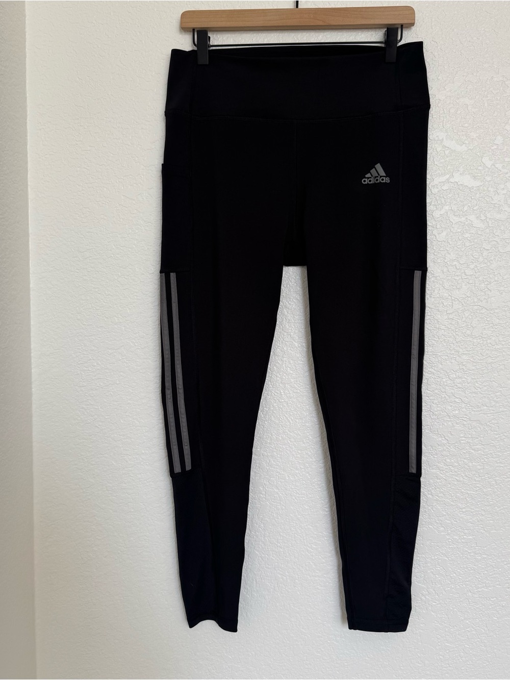 Adidas Black Athletic Leggings with Reflective Stripes